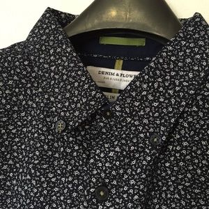 men's denim & flower button down shirt
