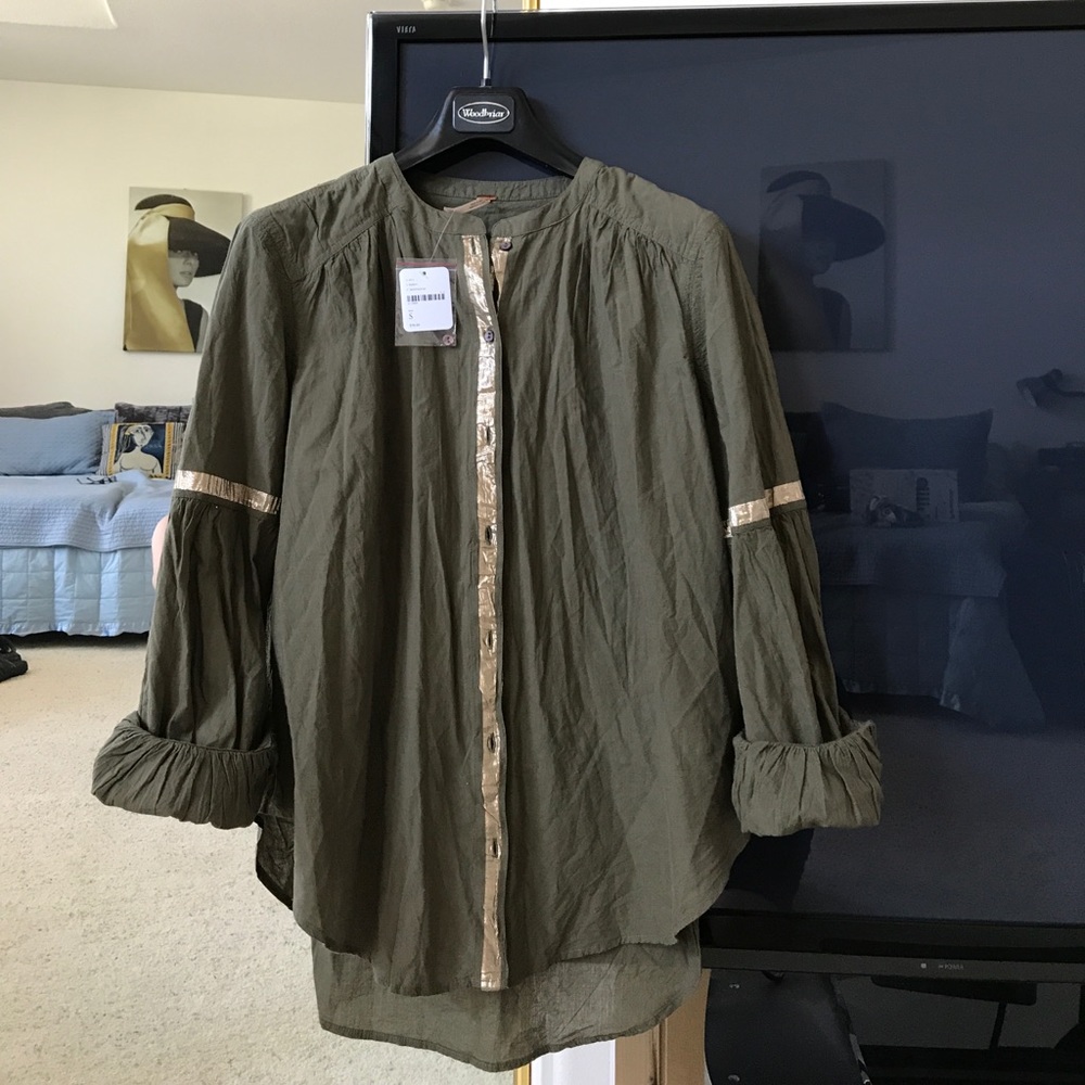 Free People Button Shirt with Gold Fabric Detail