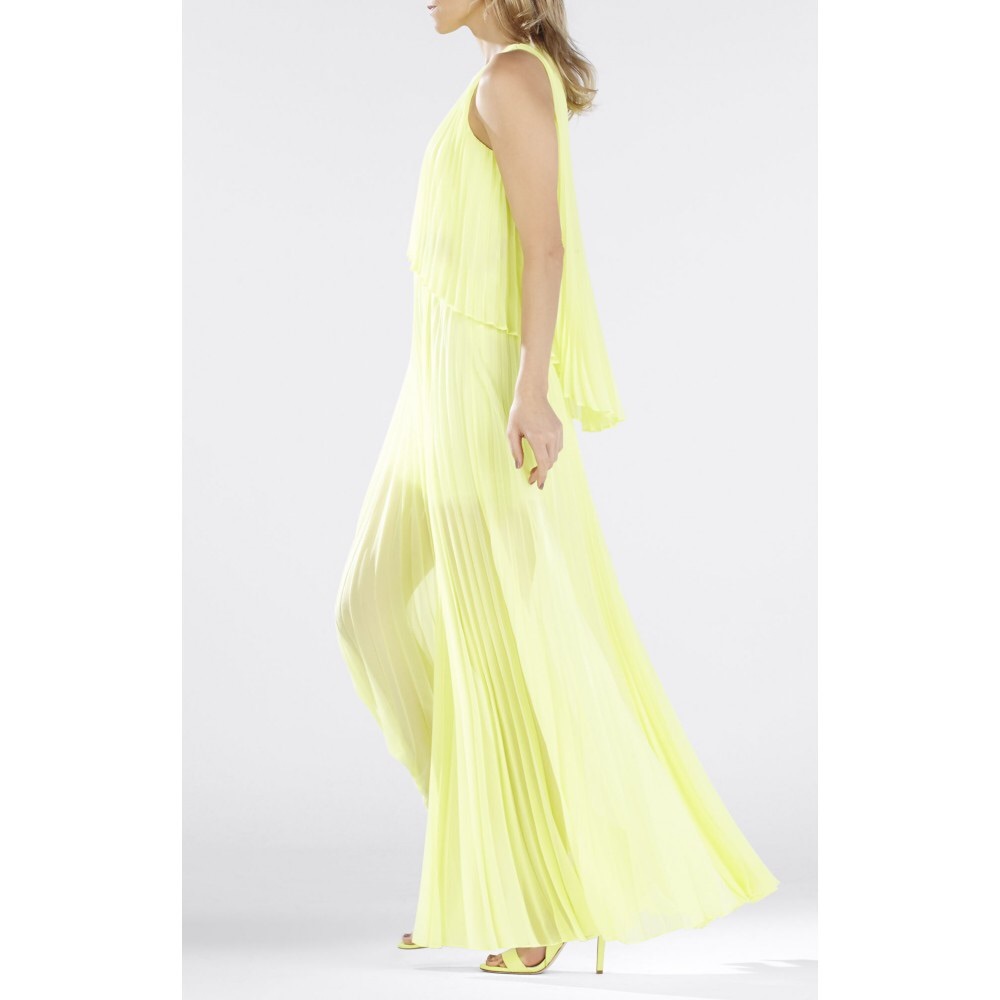 Bcbg Shaina pleated citron yellow dress