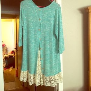 Cabi turquoise and lace shirt