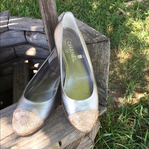 Chanel silver gold ballerina flats