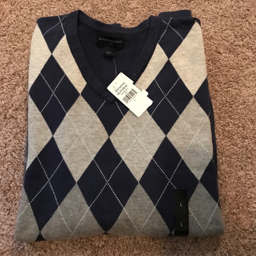 Men's Banana Republic Navy Argyle Sweater - Large