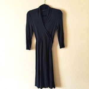 Long-sleeved black wrap dress