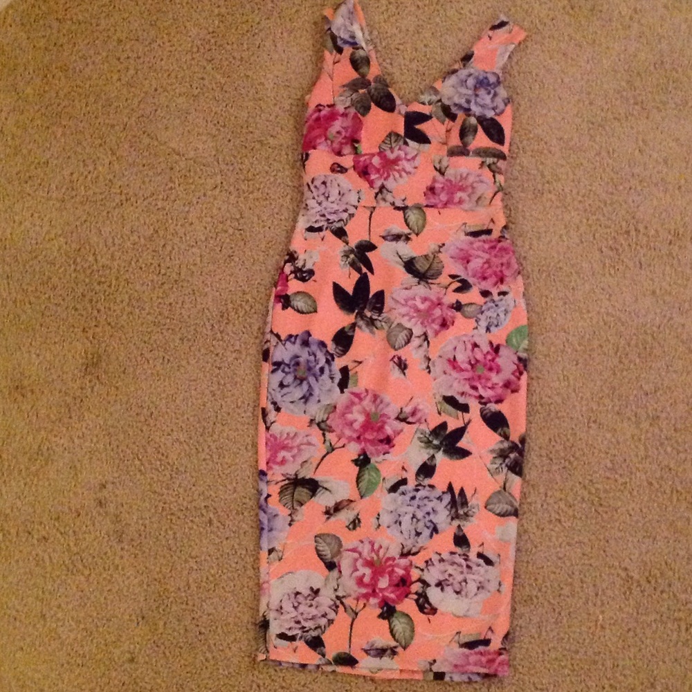 Peach floral midi dress