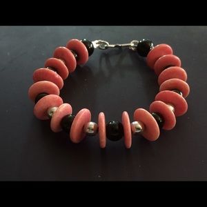 OOAK Black onyx & pink Limestone bracelet