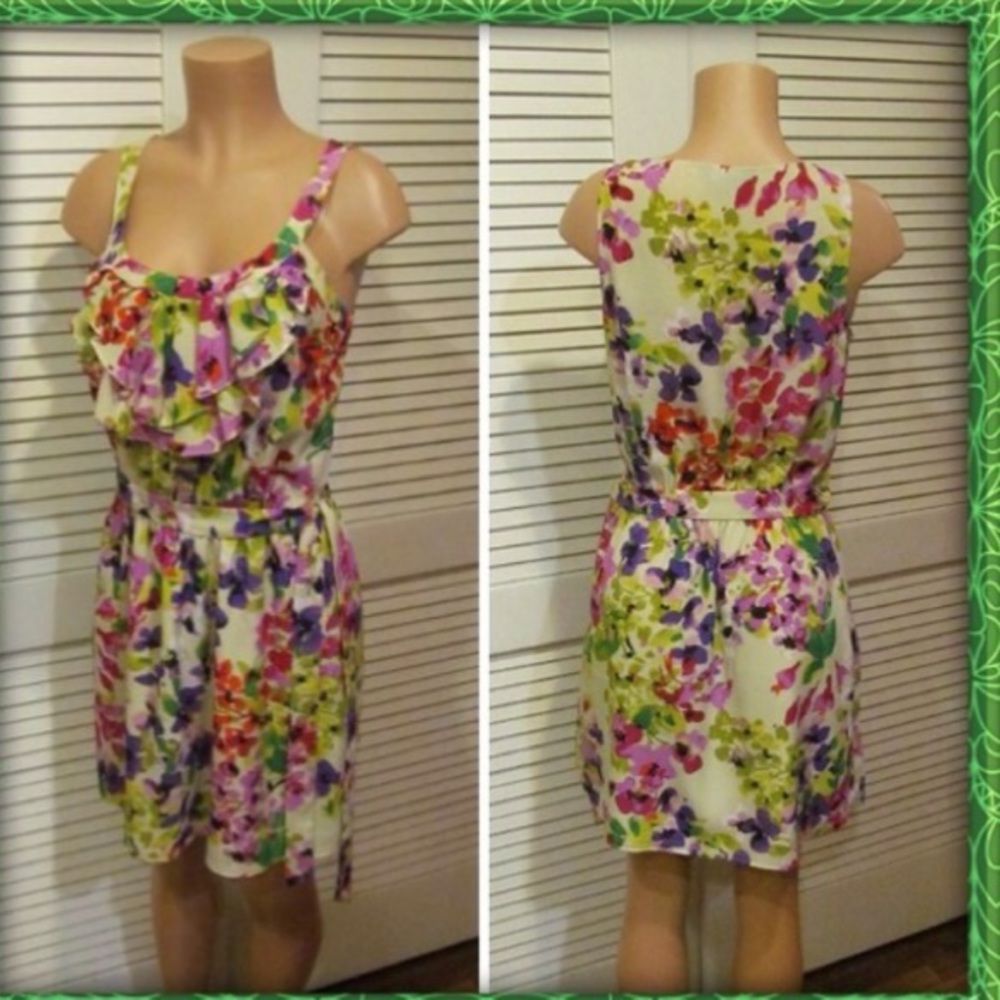 HAS POCKETS! Ruffle neck floral dress.