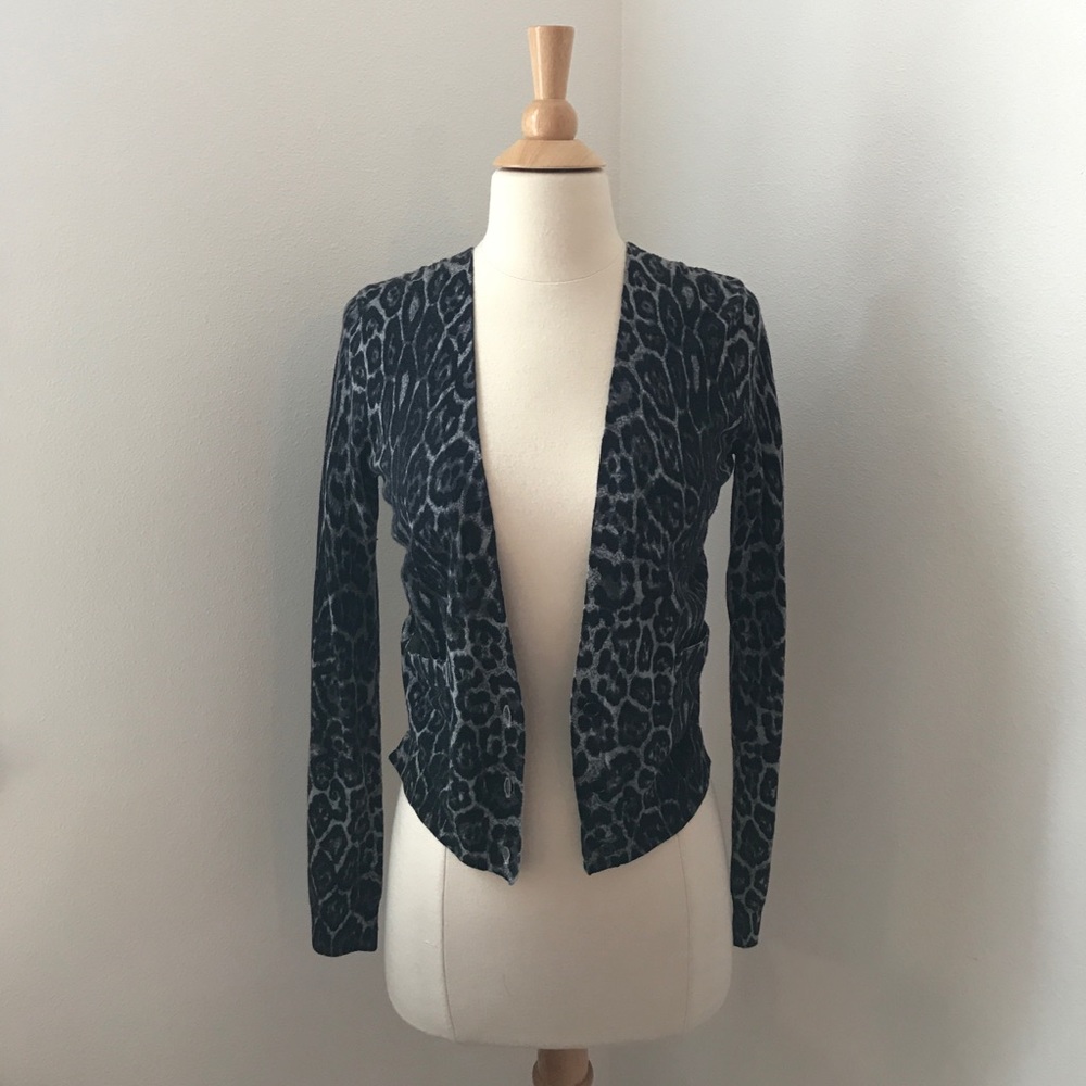 BCBG MaxAzria Grey Leopard Print Cardigan