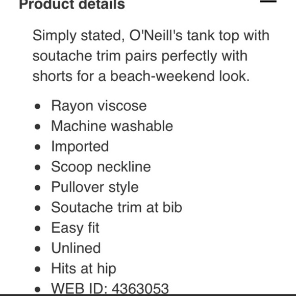 New O'Neill tank top embellished soutache trim 💕 - Picture 3 of 3