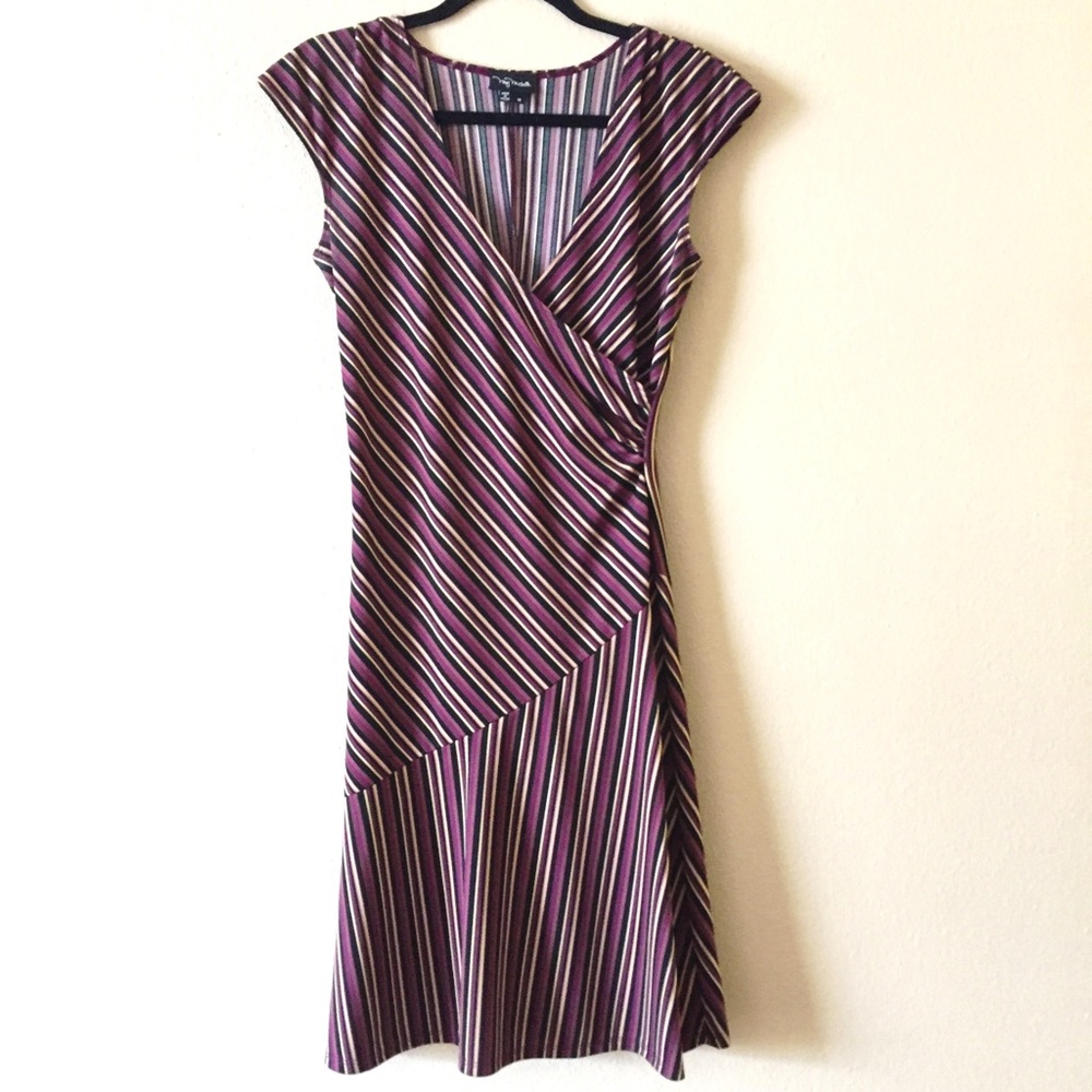 Striped faux wrap dress