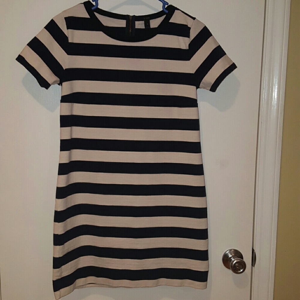 J Crew navy and white rugby dress.
