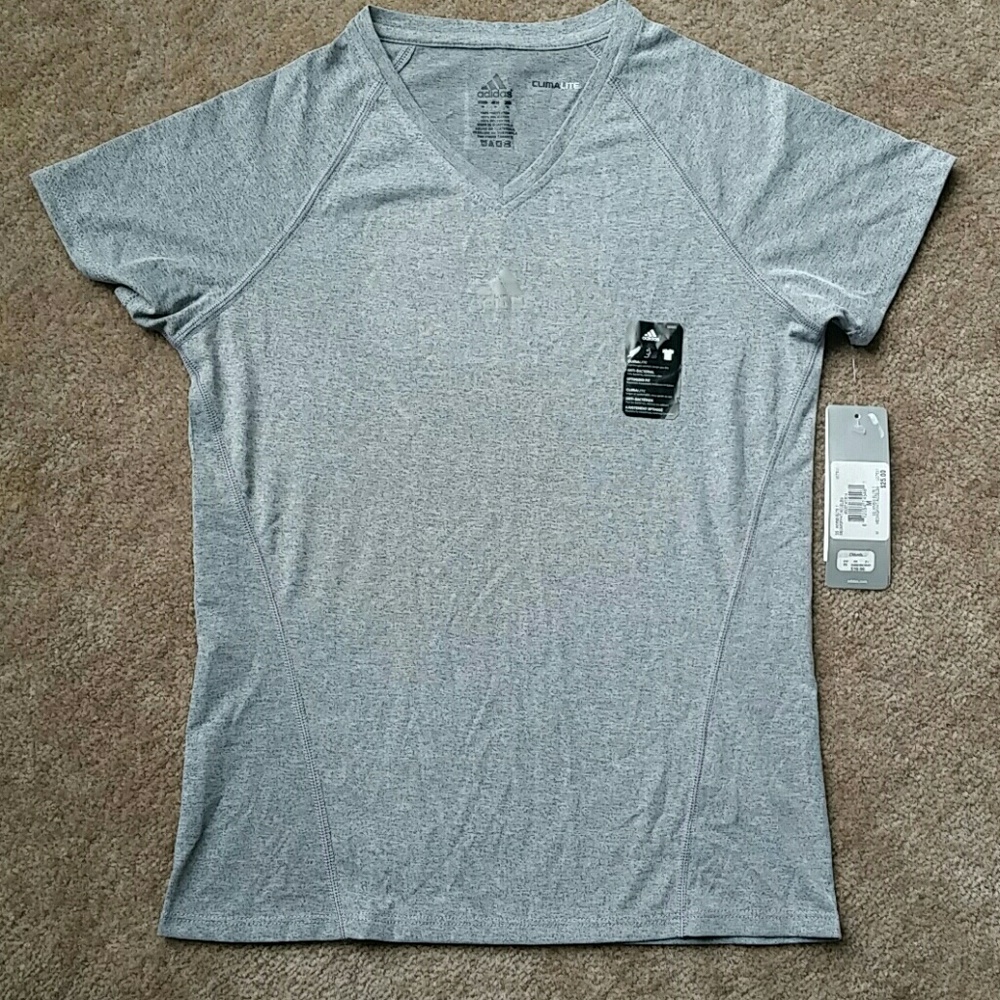 New Adidas women's gray vneck short sleeve tee