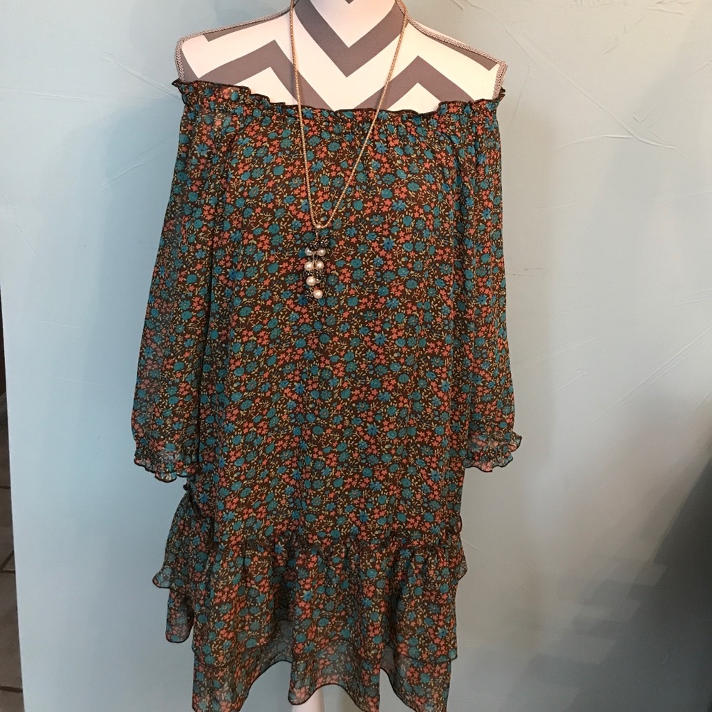 🇺🇸 At Last brown floral sheer dress