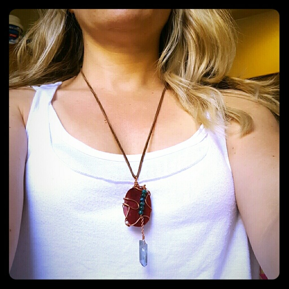 Wire Wrapped Raw Ruby w/Turquoise Necklace - Picture 8 of 8