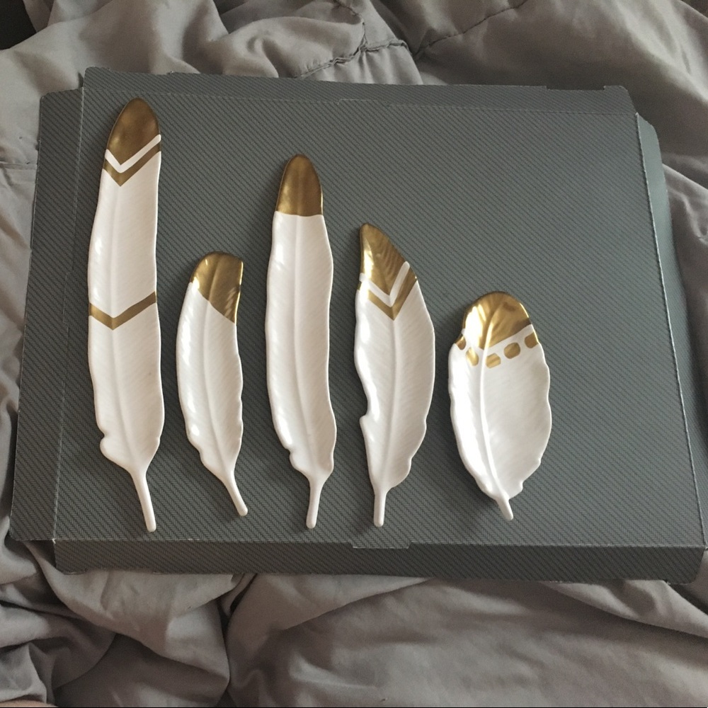 White and gold feather wall accents/decor