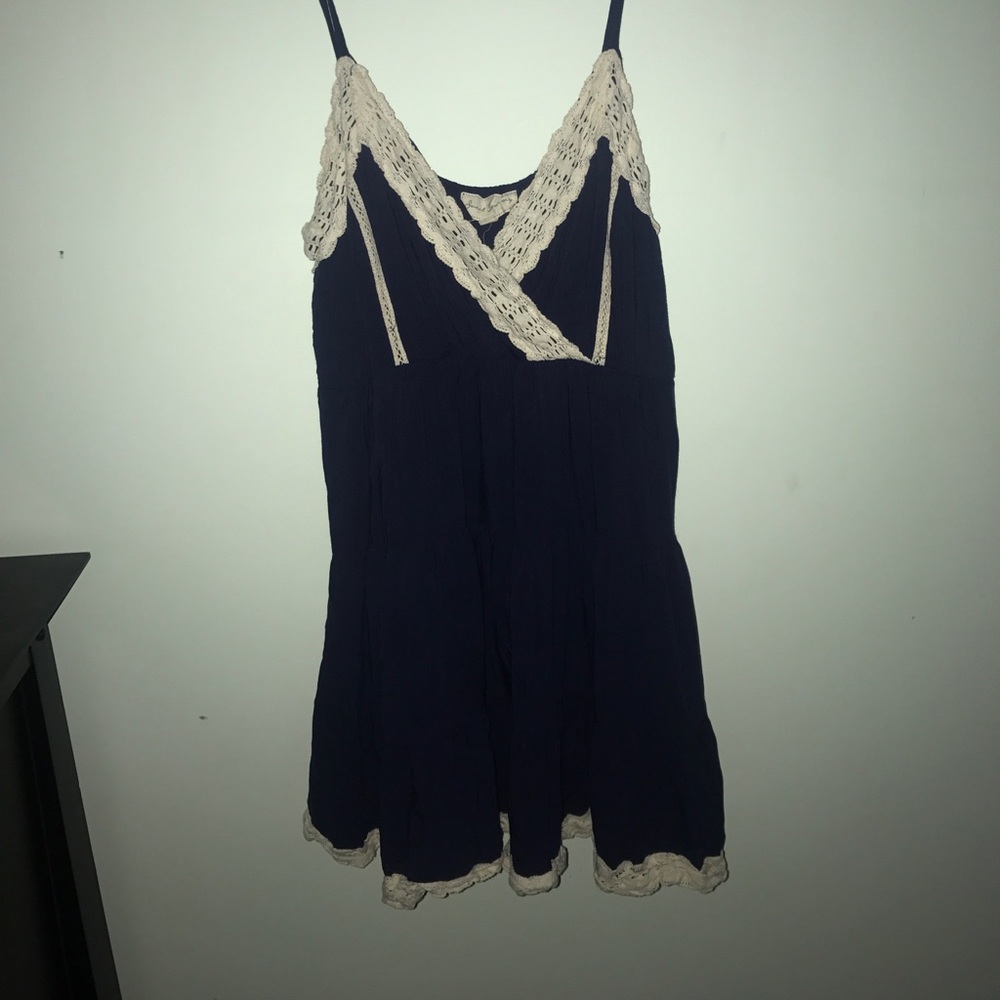 Navy blue summer dress with lace trim