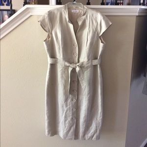 Capped sleeve button down linen dress
