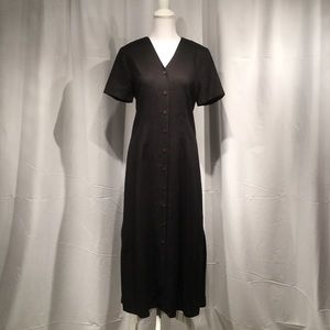 Black Linen Button Down Tie Back Summer Dress