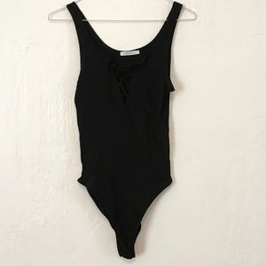ZARA - Lace-Up Bodysuit / Black / S