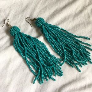 Turquoise Colored Bead Tassel Earrings