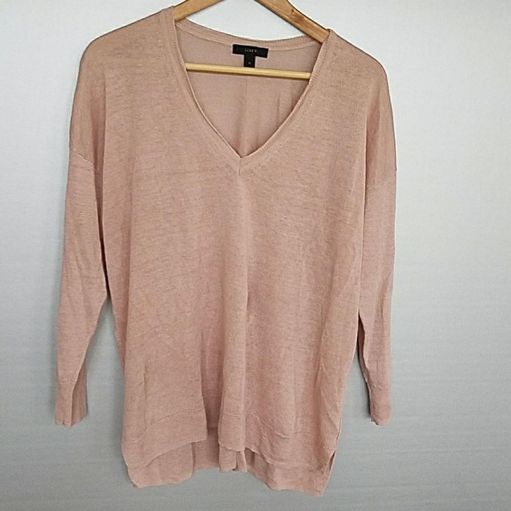 J CREW Linen Dusty Pink V Neck Sweater