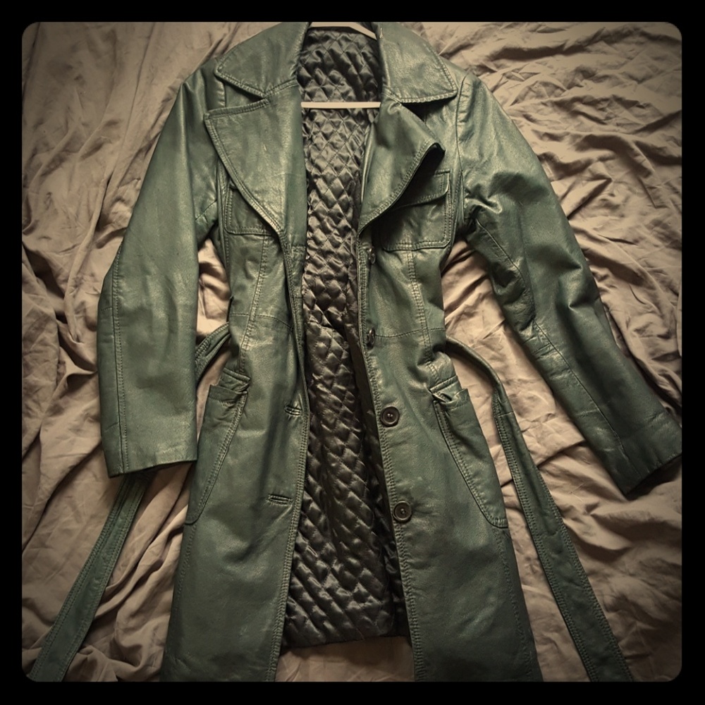 Black leather trench coat