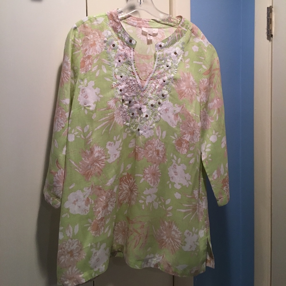 Linen Tunic w/ Embroidered & Sequined Details