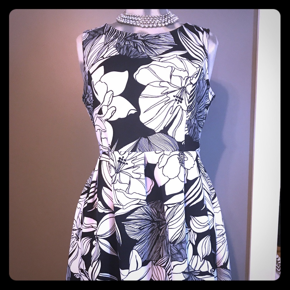 Apt 9 Black & White Print Scuba Dress, Size L