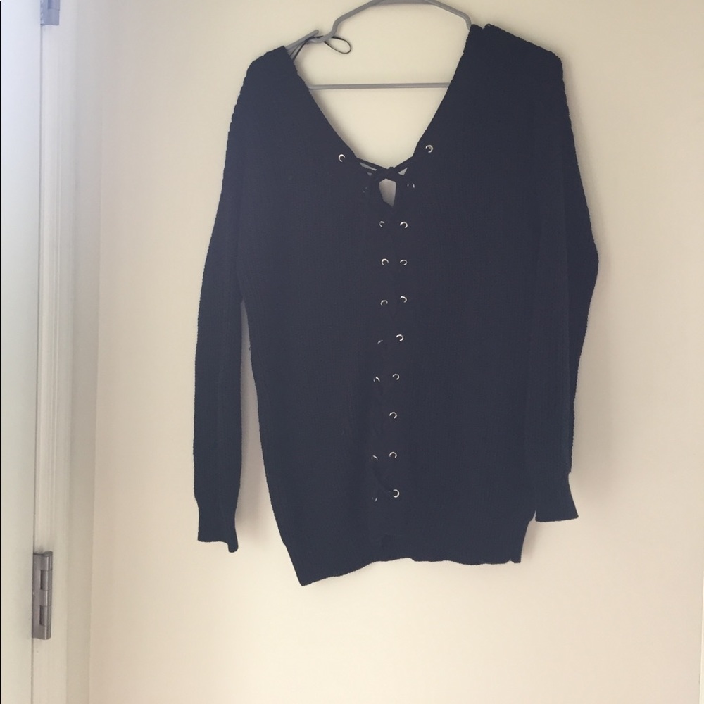 Black sweater with lace up back