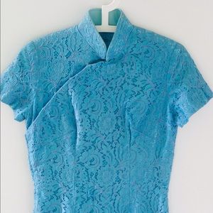 Vintage blue Lace Mandarin collar dress