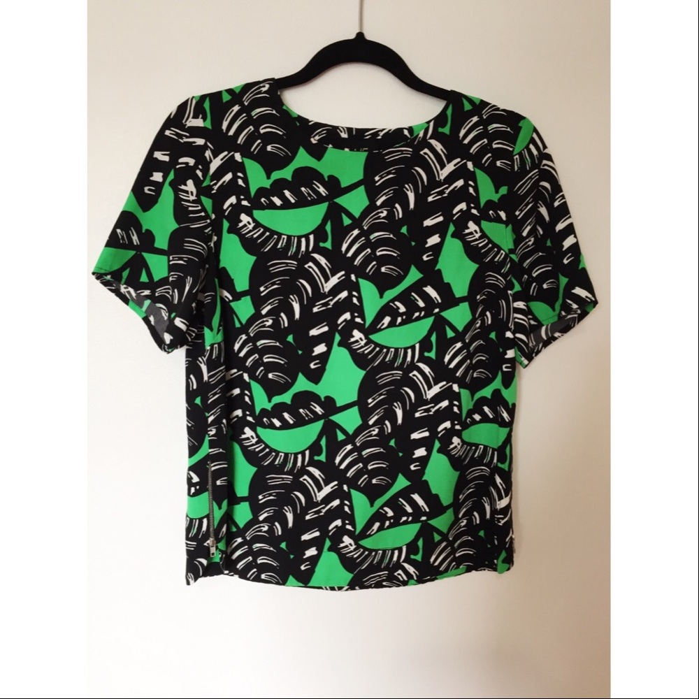 tropical print polyester short sleeved top