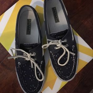 Fabric navy blue floral sperrys