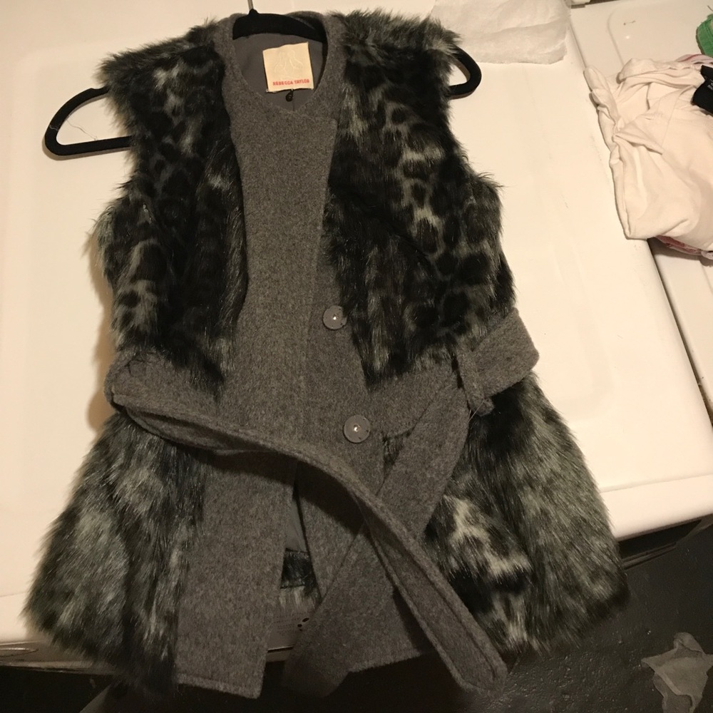 Rebecca Taylor gray, cheetah print faux fur vest.