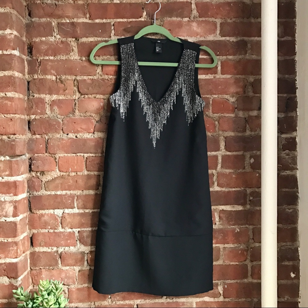 Sleeveless Beaded Neckline Shift Dress