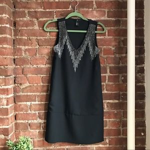Sleeveless Beaded Neckline Shift Dress