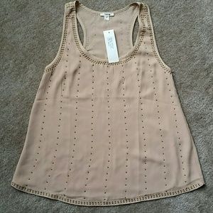 New women's tan racerback tank with gold studs