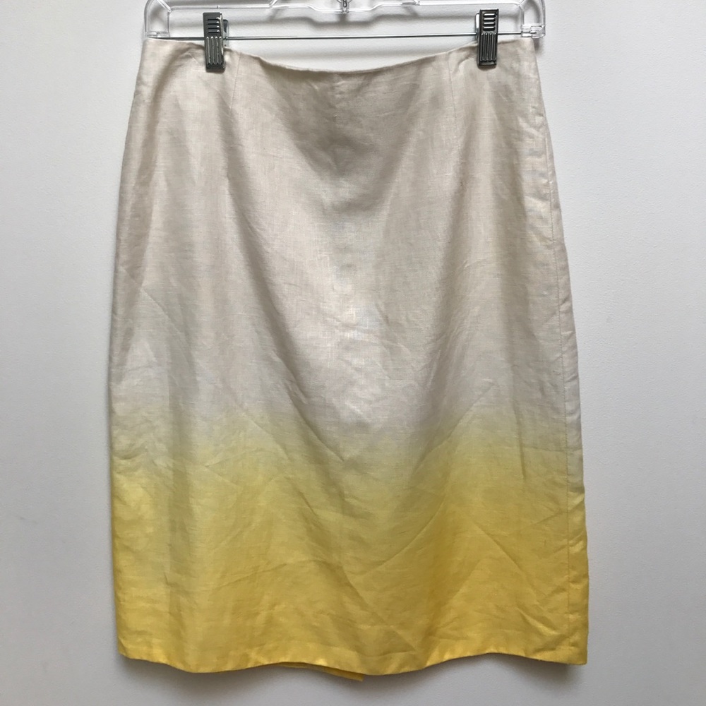 J.Crew yellow ombré knee length linen skirt