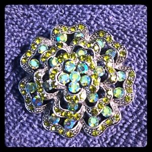 Cute Blue/green Crystal Brooch -EUC
