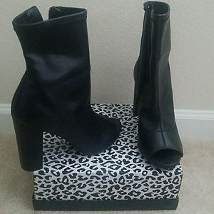 Peep Toe  Chunky Heel Booties