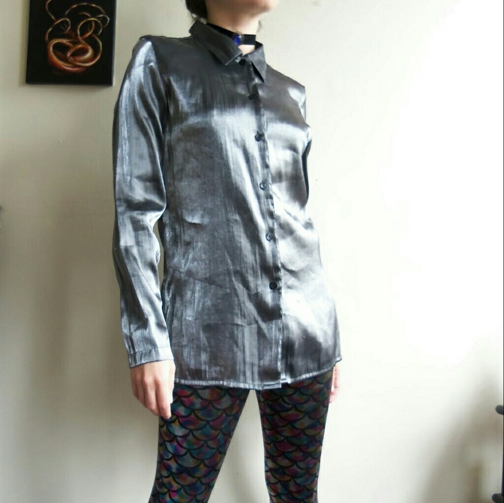 Space Age Basic Editions Button Up Silver Shirt