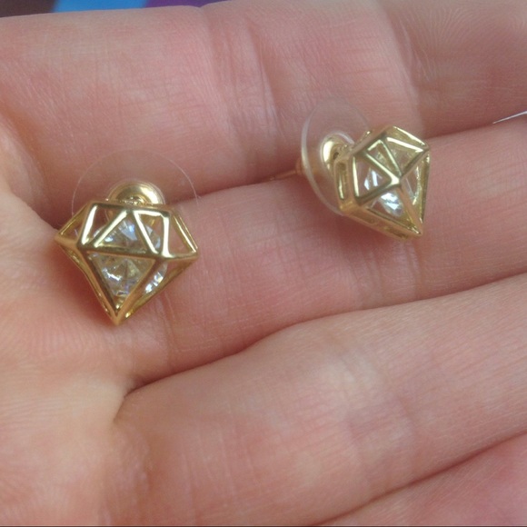 Jewelry - Faux Gold diamond shape sparky stud earrings Jewelry - Faux Gold diamond shape sparky stud earrings