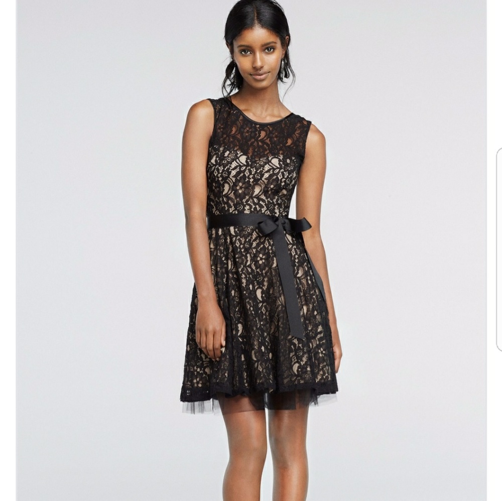 Sleeveless A-Line Lace Dress with Sash EUC sz2