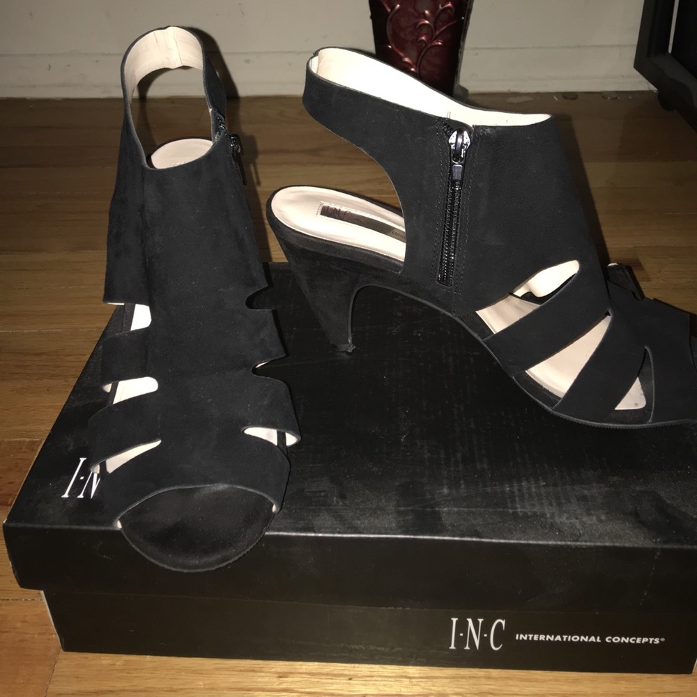 Black suede caged sandal
