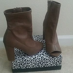 Peep Toe Chunky Heel Booties