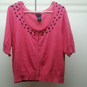 Hot pink cardigan with black jewels