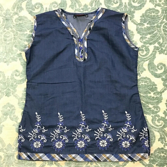 Diya Tops - 🎈SALE🎈 Embroidered Floral Sleeveless Denim Top