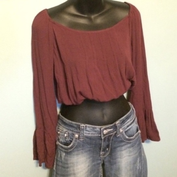 LA Hearts Tops - Burgundy crop, bell sleeve top NWT