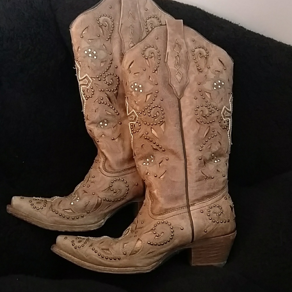 Cross Leather Cow Girl Boots