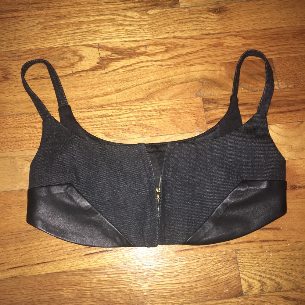 N+C Black Leather & Denim Top