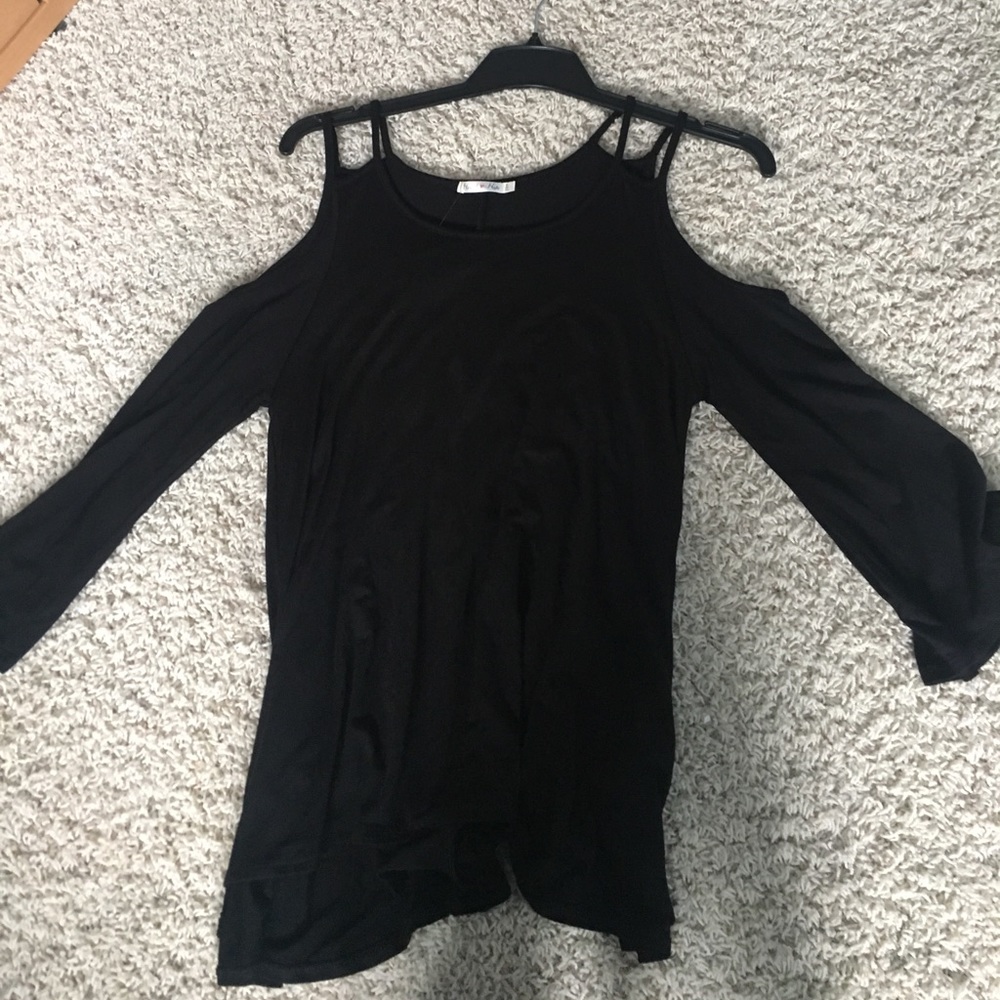 CUTOUT COLD OFF SHOULDER BELL SLEEVE TUNIC TOP