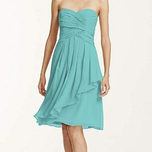 SHORT CRINKLE CHIFFON DRESS WITH FRONT CASCADE